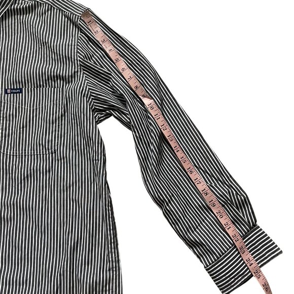 Chaps Mens Gray/White Striped Easy Care Button-Up Shirt L - Picture 4 of 9
